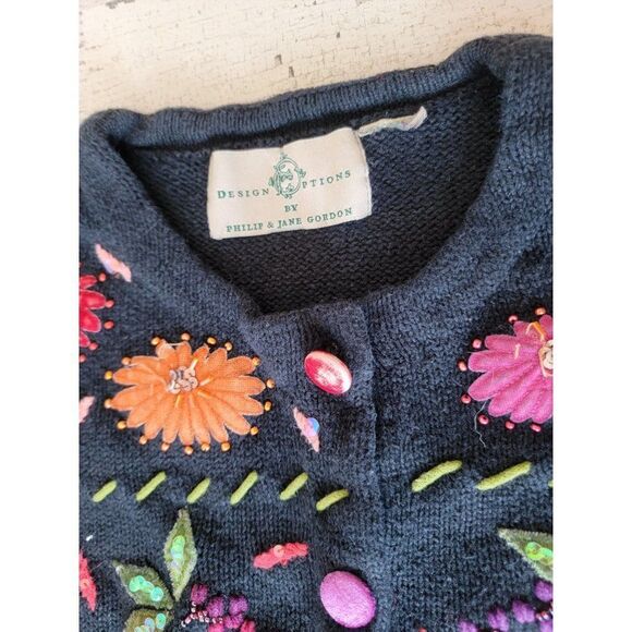 Vintage Design options AS IS cardigan Philip Jane Gordon floral fall embroidered - Picture 12 of 16